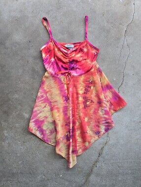 Vintage Y2k 90s Sentry Italy Tie Dye Asymmetrical Fairy Ruched Top Medium